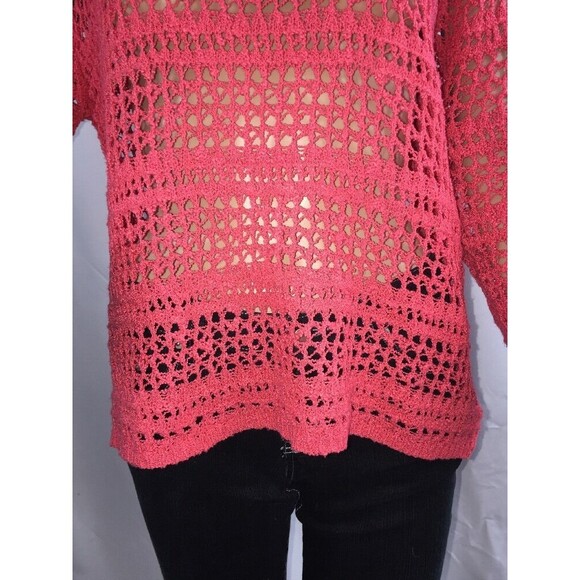 United States Sweaters Medium Coral Colored Open Knit Crochet Layering Sweater - Picture 7 of 12